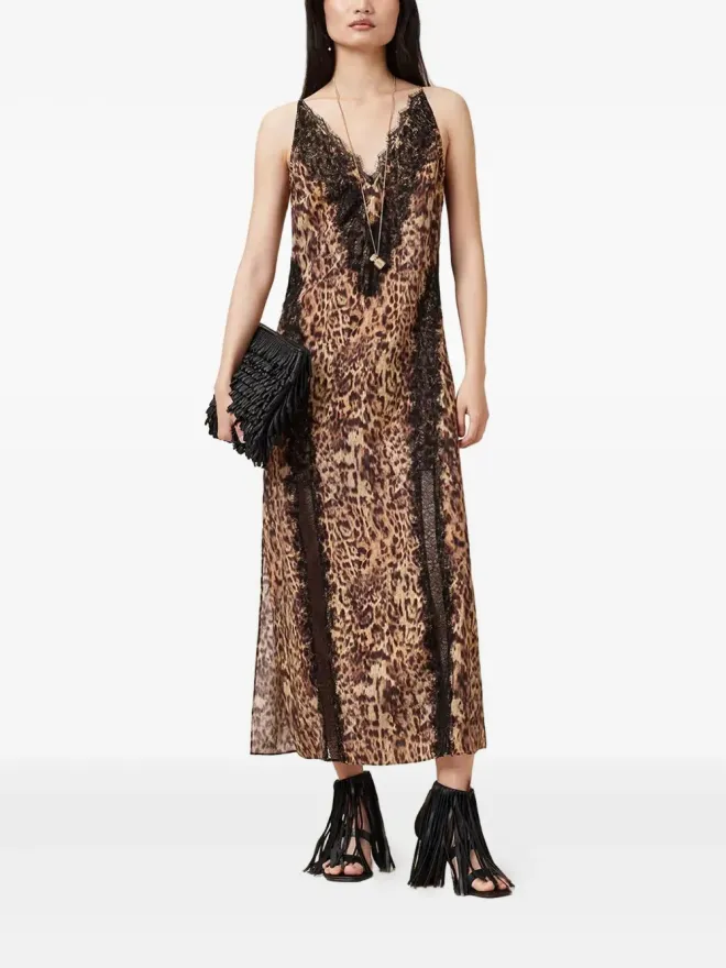 ALLSAINTS AllSaints メリア ヒョウ柄マキシドレス ブラウンの商品画像