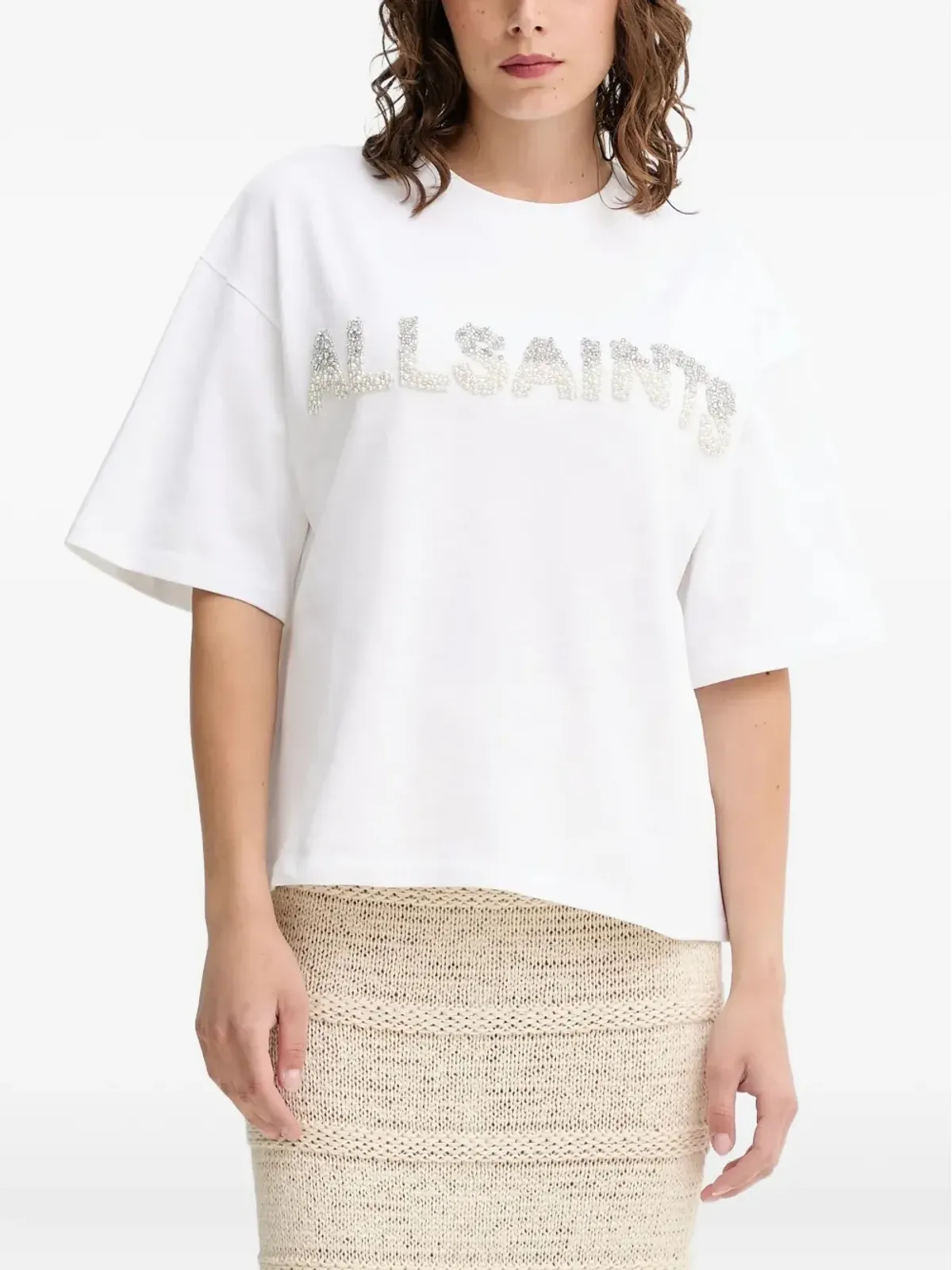 AllSaints Amelie パール装飾Tシャツ - 画像1