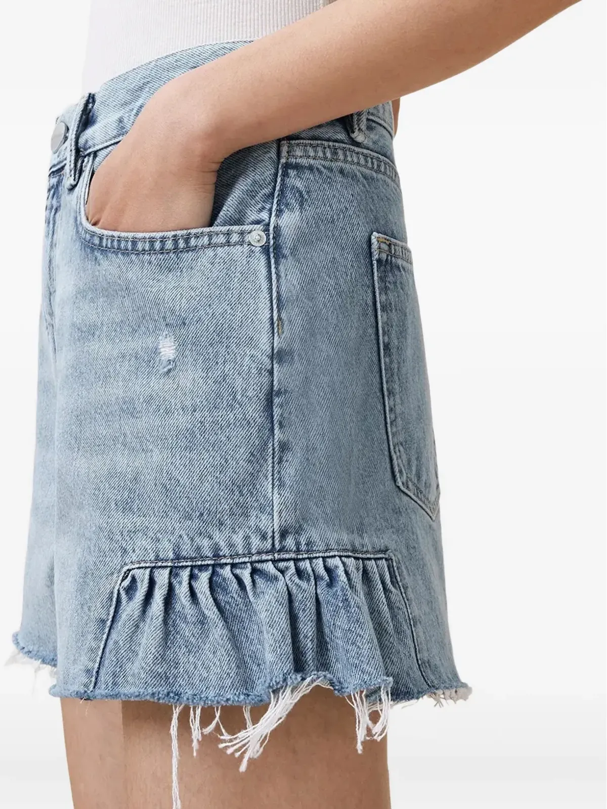 AllSaints エリアナ ラッフルディテール デニムショーツ - 画像5