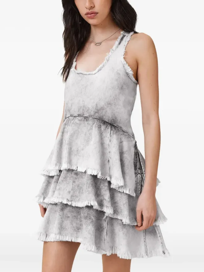 ALLSAINTS AllSaints カヴァルリー ほつれ加工ティアード ミニドレス（グレー）の商品画像