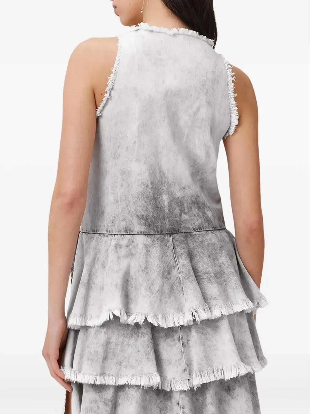 AllSaints カヴァルリー ほつれ加工ティアード ミニドレス（グレー） - 画像3