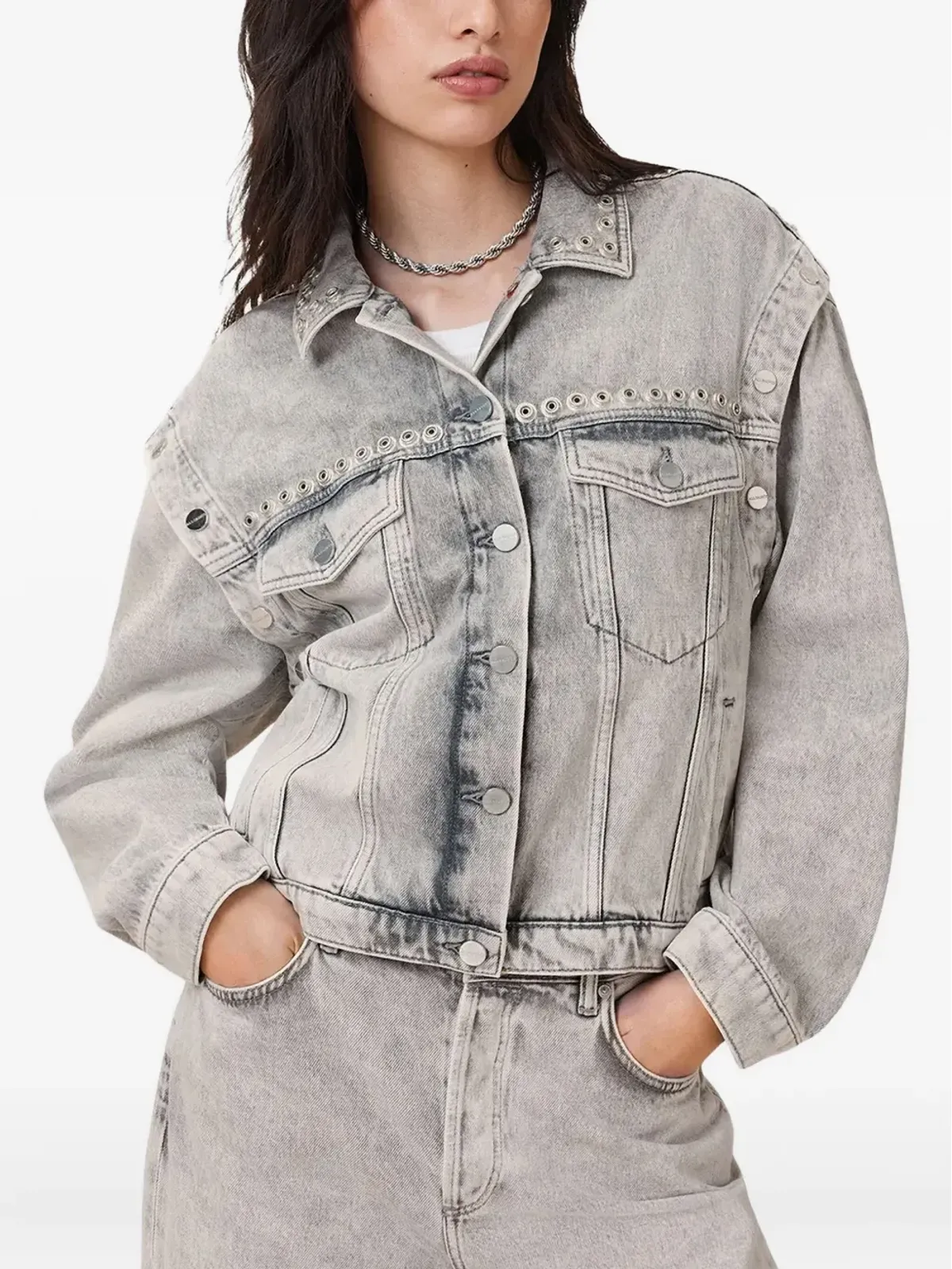 AllSaints アイレット装飾デニムジャケット - 画像1