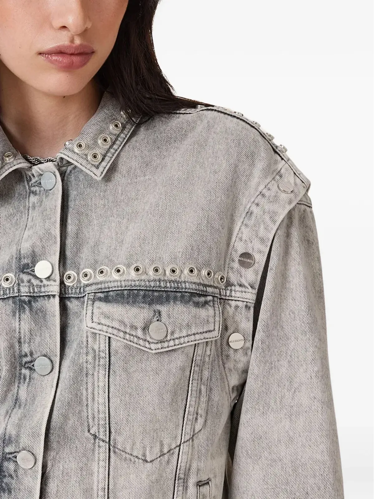 AllSaints アイレット装飾デニムジャケット - 画像3