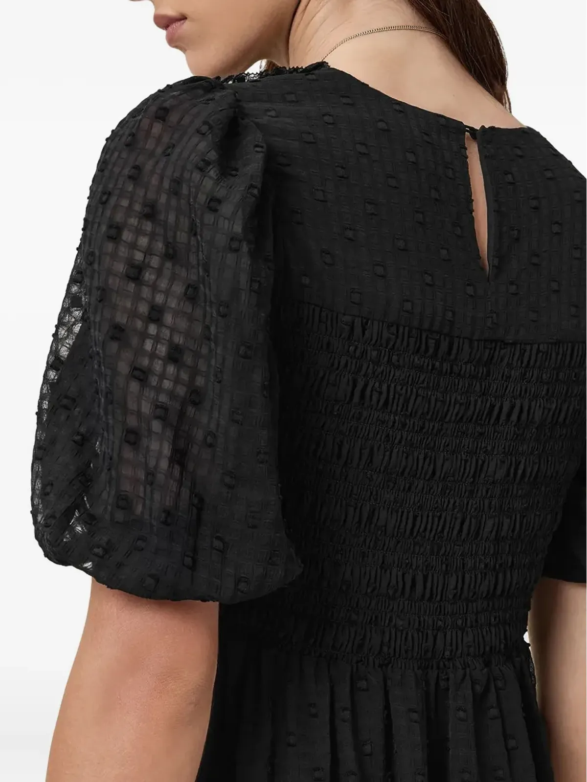 AllSaints Serene パフスリーブ テクスチャード ミディドレス - 画像3