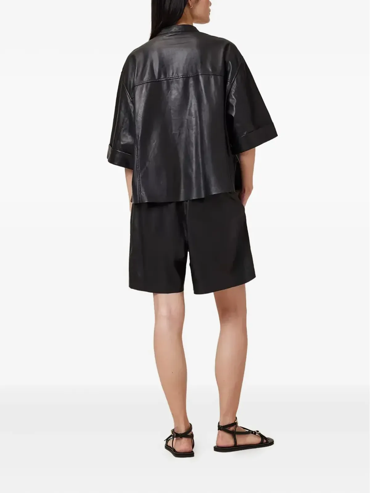 AllSaints Arla Lea エラスティックウエスト レザーショーツ - ブラック - 画像3