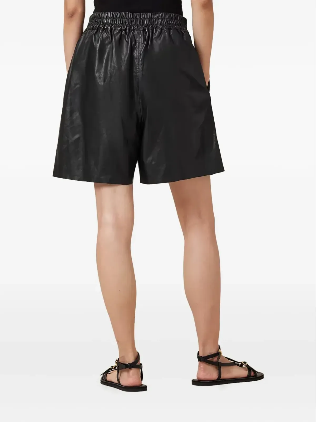 AllSaints Arla Lea エラスティックウエスト レザーショーツ - ブラック - 画像4