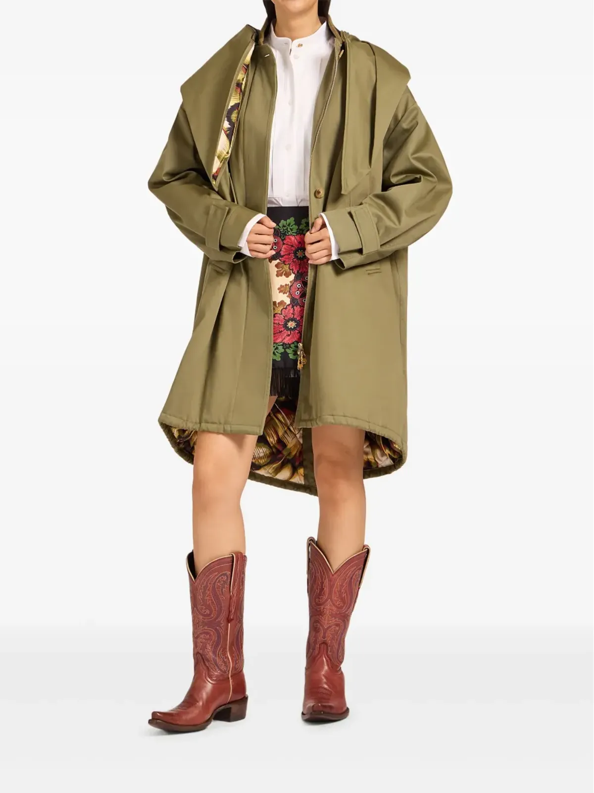 La DoubleJ collar-detail coat - Green - 画像2