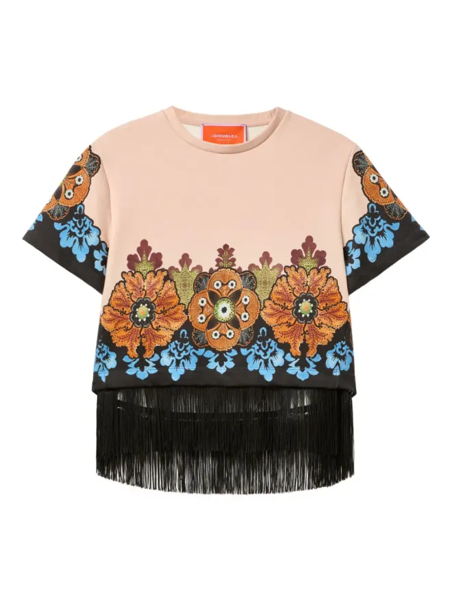 La DoubleJ La DoubleJ floral-print fringe t-shirt - Pinkの商品画像
