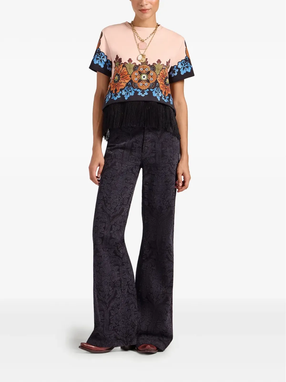 La DoubleJ floral-print fringe t-shirt - Pink - 画像2