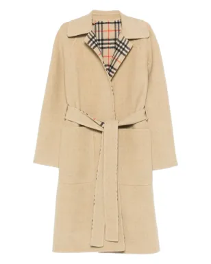 Burberry チェック柄裏地のベルト付きコート - サムネイル1
