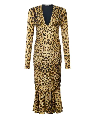 Roberto Cavalli シャーリング入りレオパード柄ミディドレス - サムネイル1