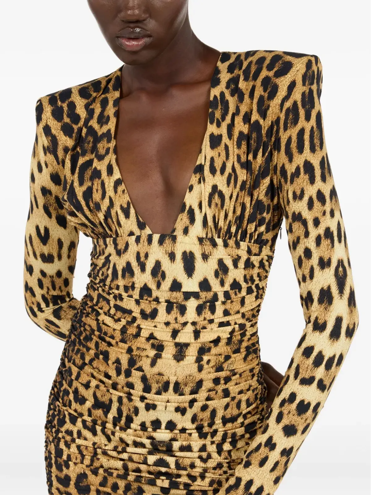 Roberto Cavalli シャーリング入りレオパード柄ミディドレス - 画像5
