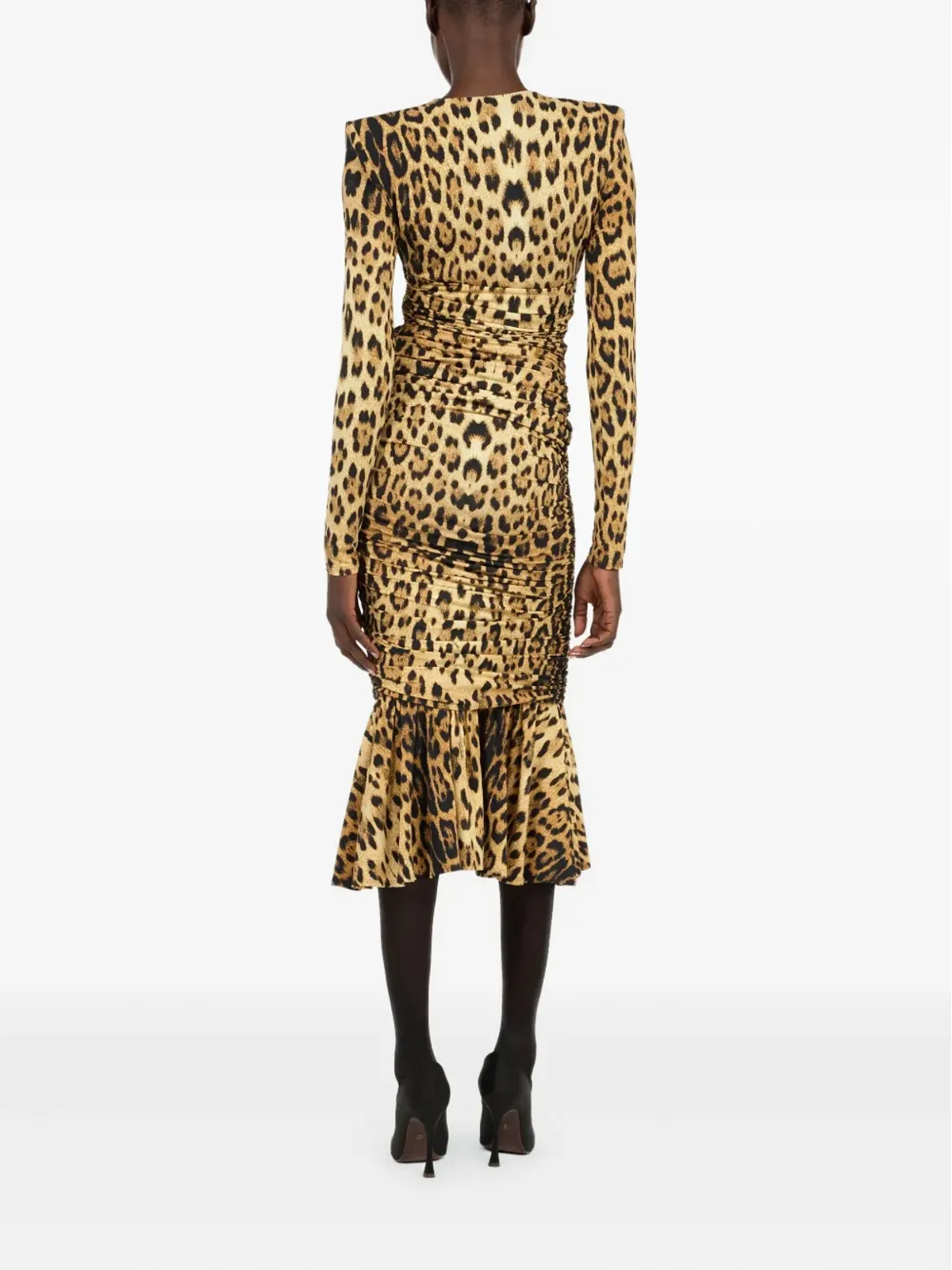 Roberto Cavalli シャーリング入りレオパード柄ミディドレス - 画像4