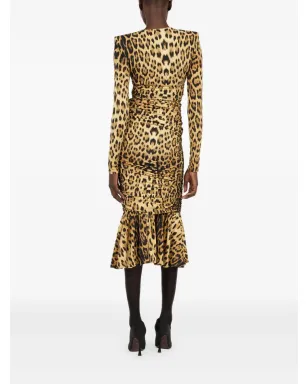 Roberto Cavalli シャーリング入りレオパード柄ミディドレス - サムネイル4