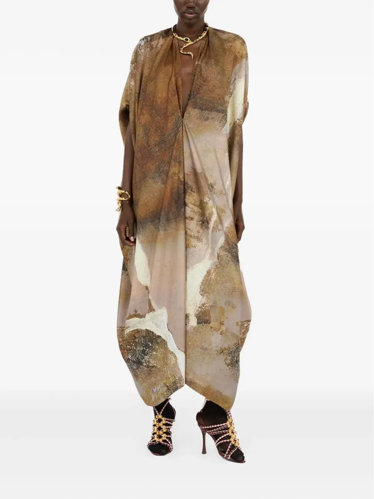 Roberto Cavalli マーブルプリント シルク カフタン - 画像2