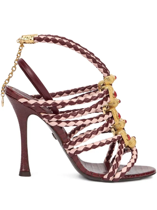 Roberto Cavalli Roberto Cavalli ブレイドレザー ジュエル装飾サンダル - レッドの商品画像