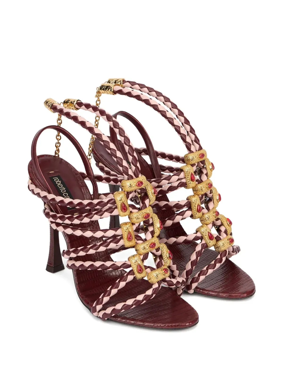 Roberto Cavalli ブレイドレザー ジュエル装飾サンダル - レッド - 画像2