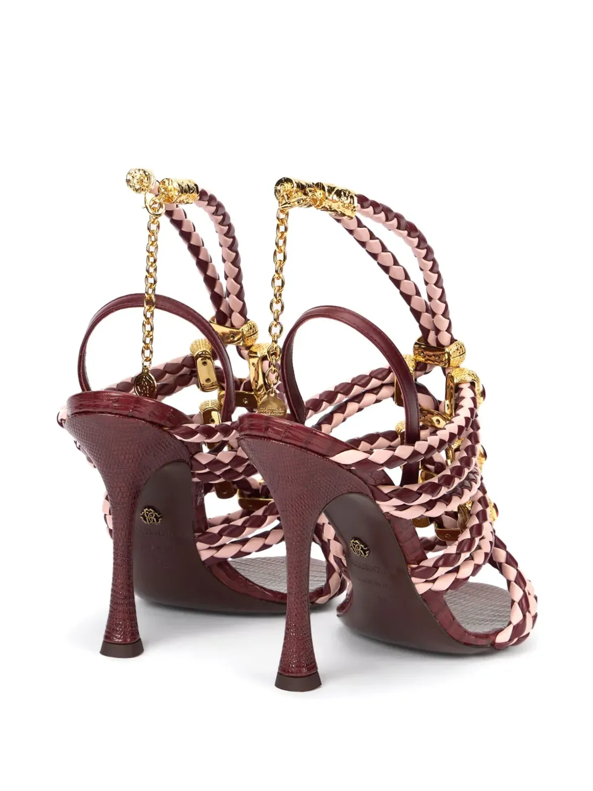 Roberto Cavalli ブレイドレザー ジュエル装飾サンダル - レッド - 画像3