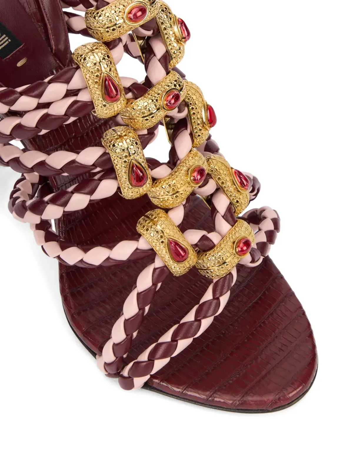 Roberto Cavalli ブレイドレザー ジュエル装飾サンダル - レッド - 画像4