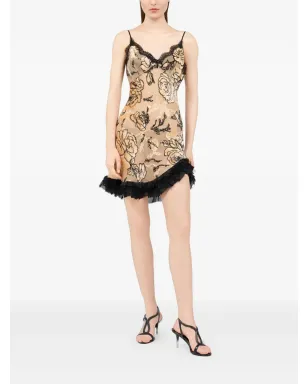 Roberto Cavalli ローズプリントのレーストリム付きフリルドレス - サムネイル2