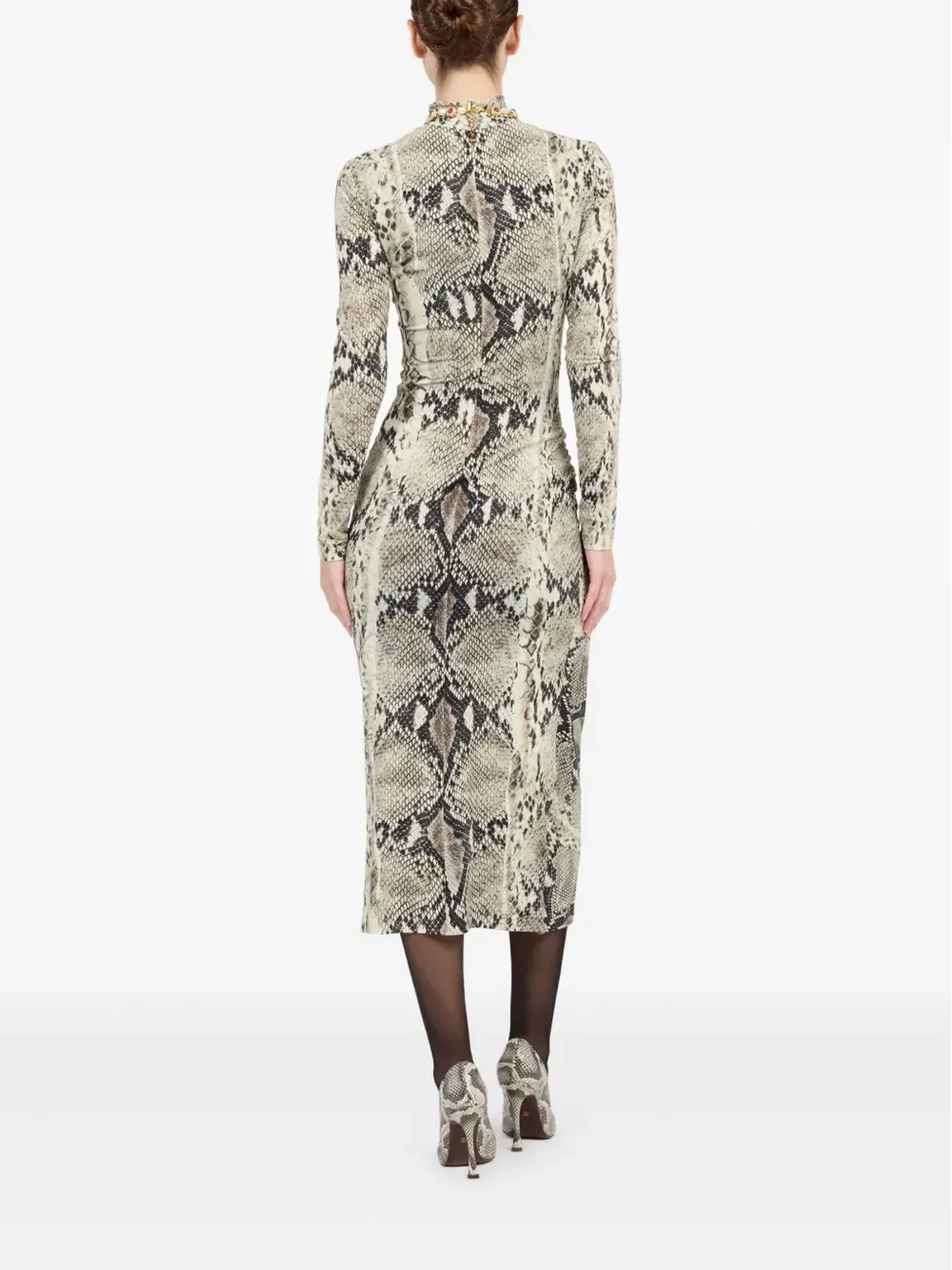 Roberto Cavalli パイソン柄ミディ丈ドレス（グレー） - 画像4