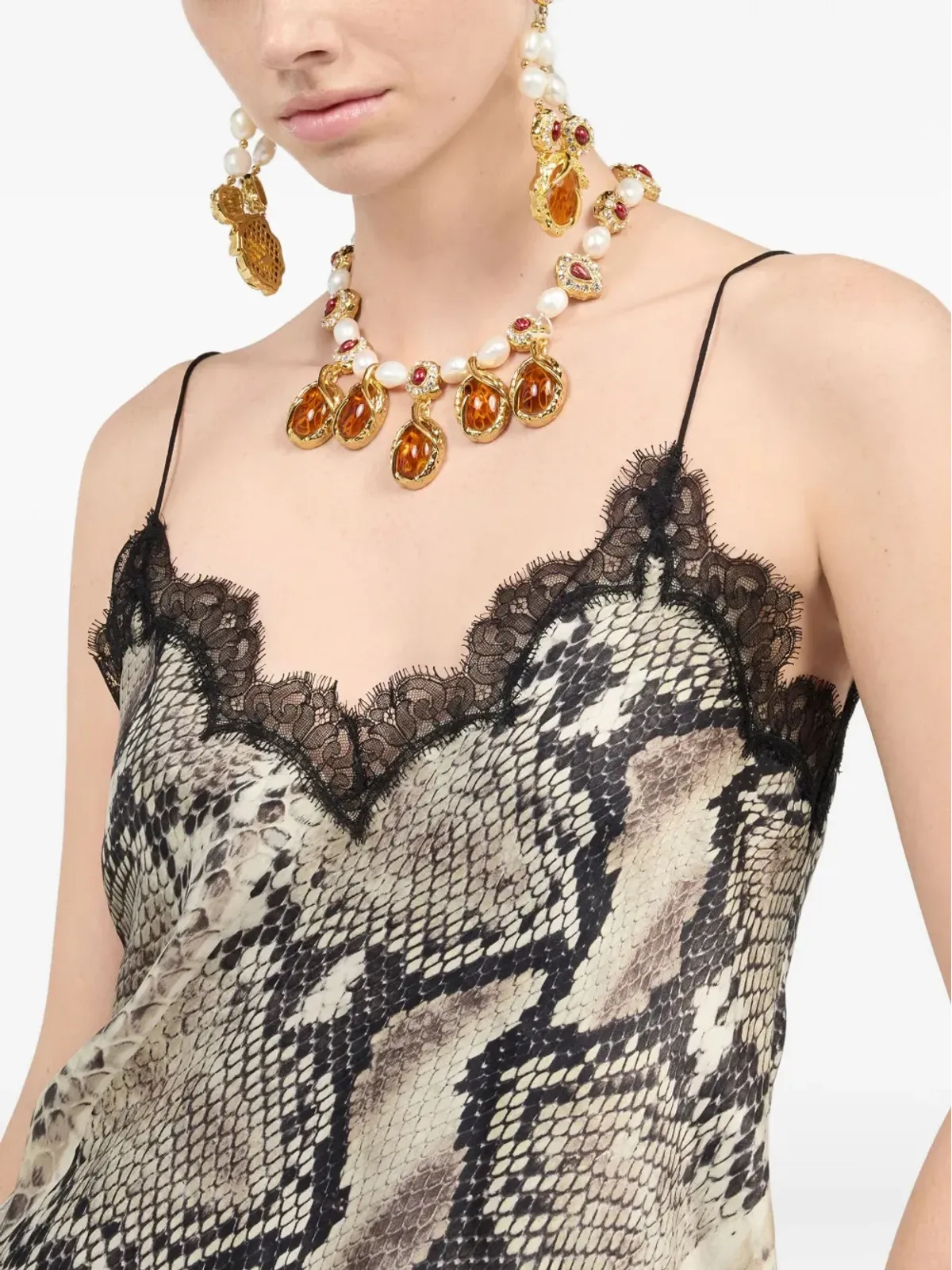 Roberto Cavalli 蛇柄レーストリムトップ - 画像5