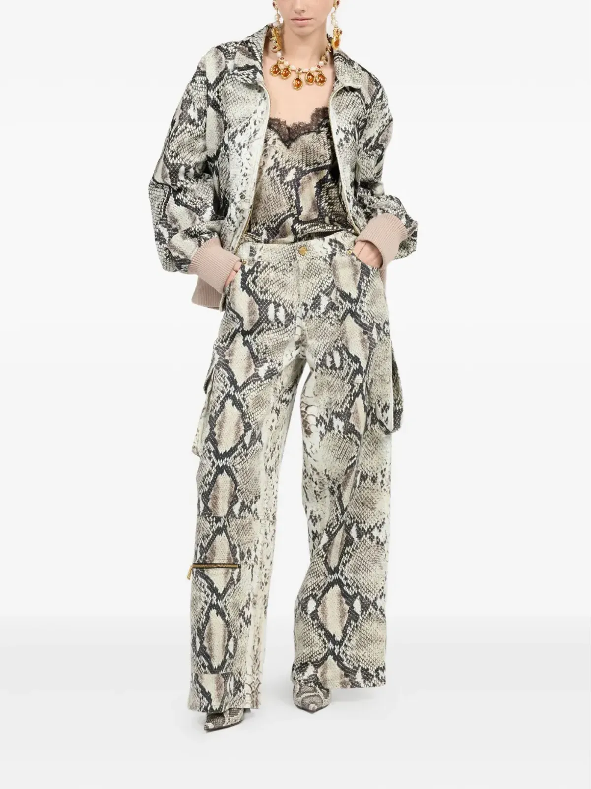 Roberto Cavalli 蛇柄レーストリムトップ - 画像2