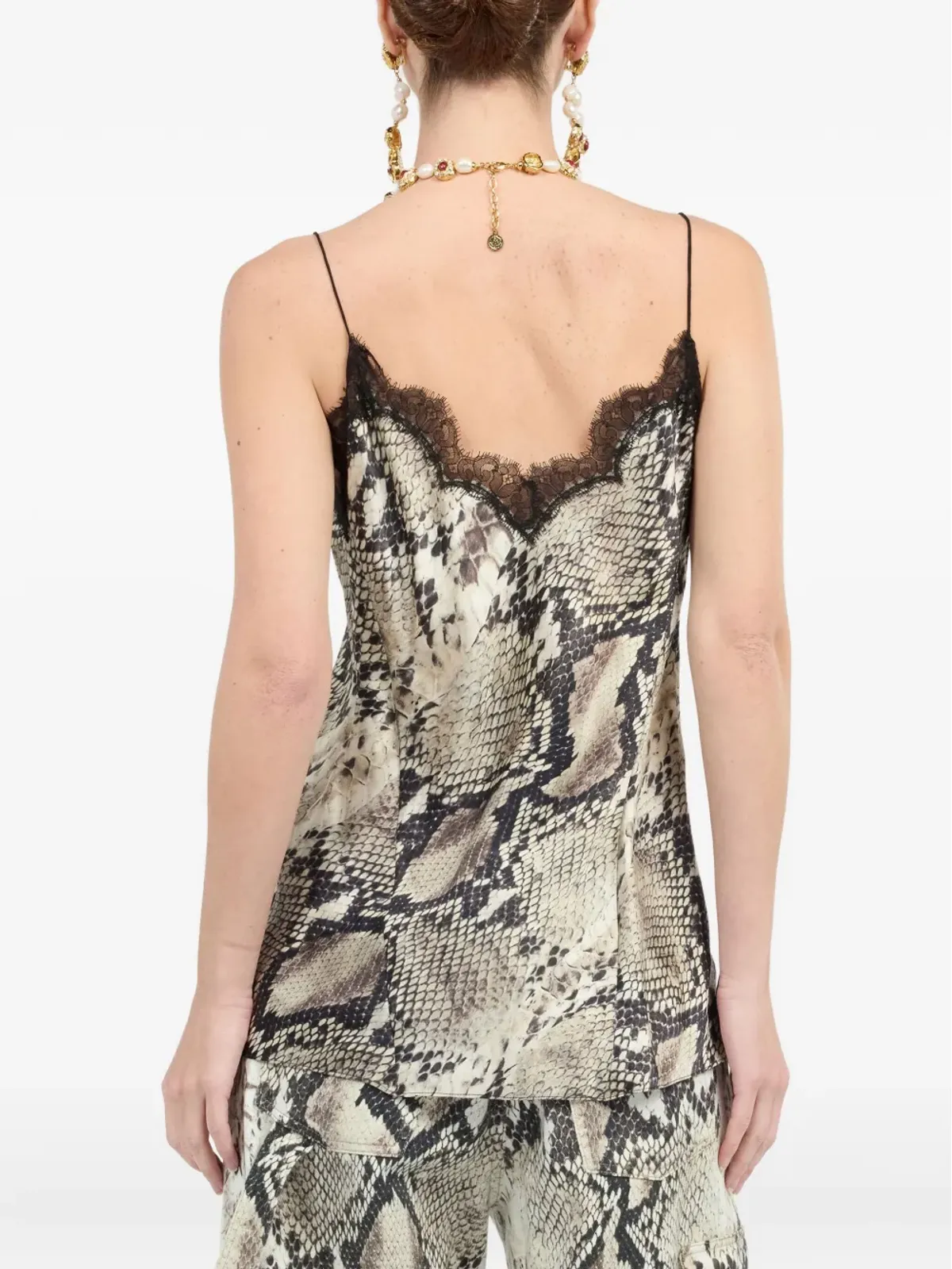 Roberto Cavalli 蛇柄レーストリムトップ - 画像4