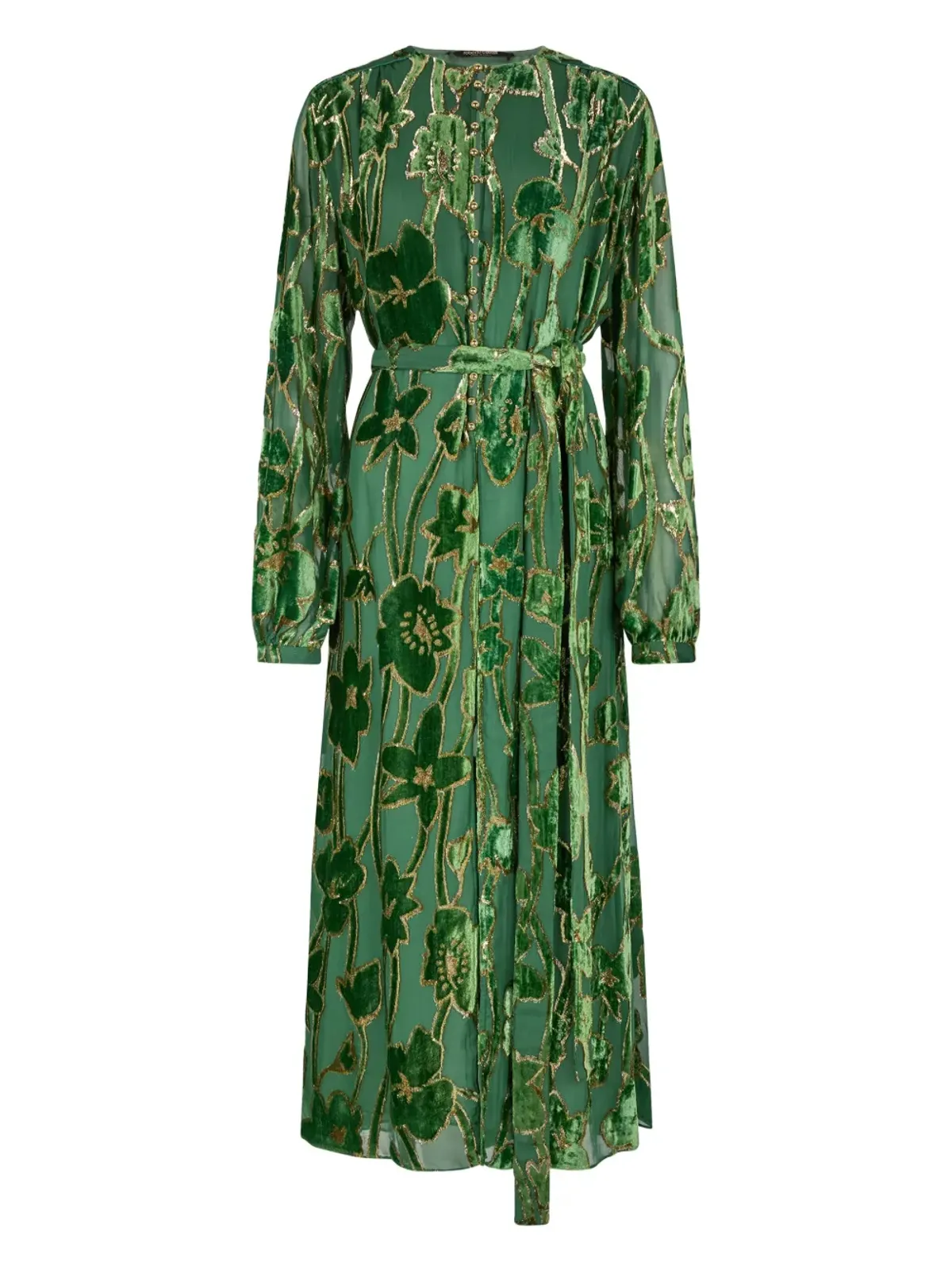 Roberto Cavalli velvet floral-print midi dress - Green - 画像1
