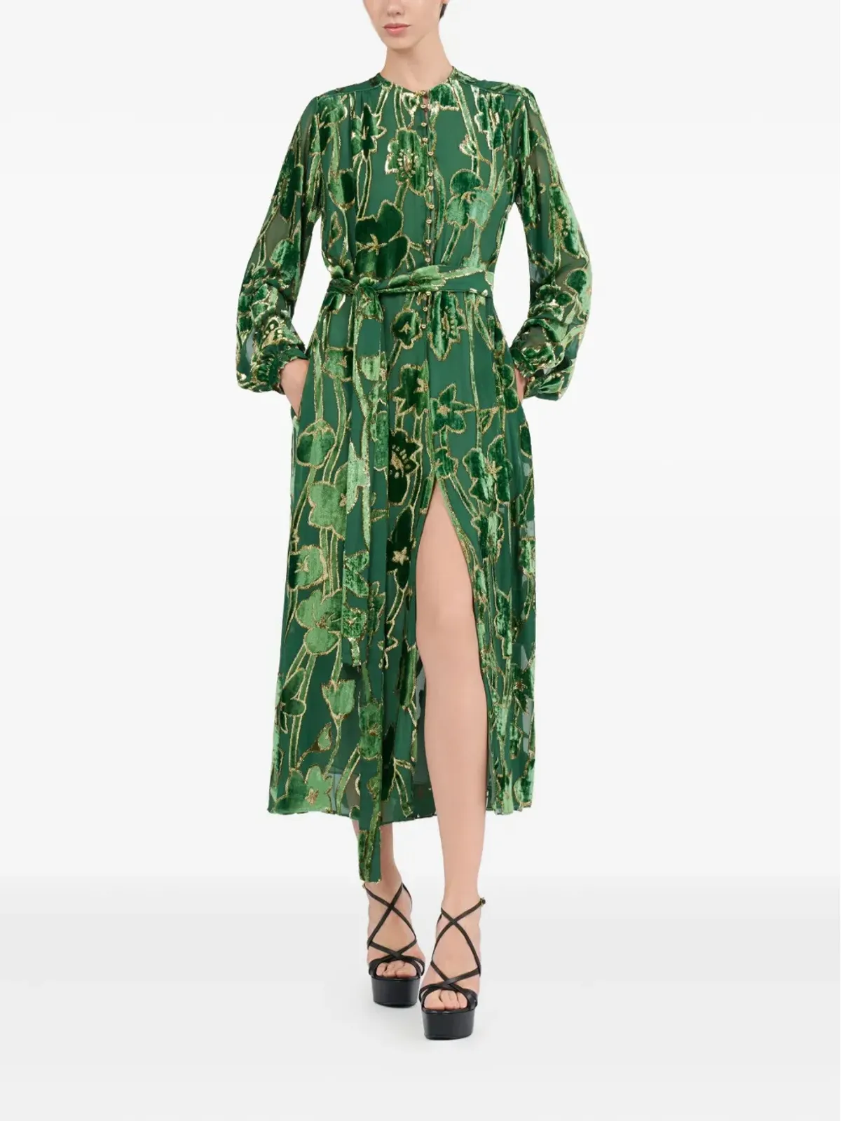 Roberto Cavalli velvet floral-print midi dress - Green - 画像2