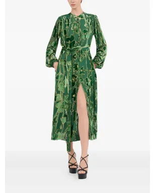 Roberto Cavalli velvet floral-print midi dress - Green - サムネイル2