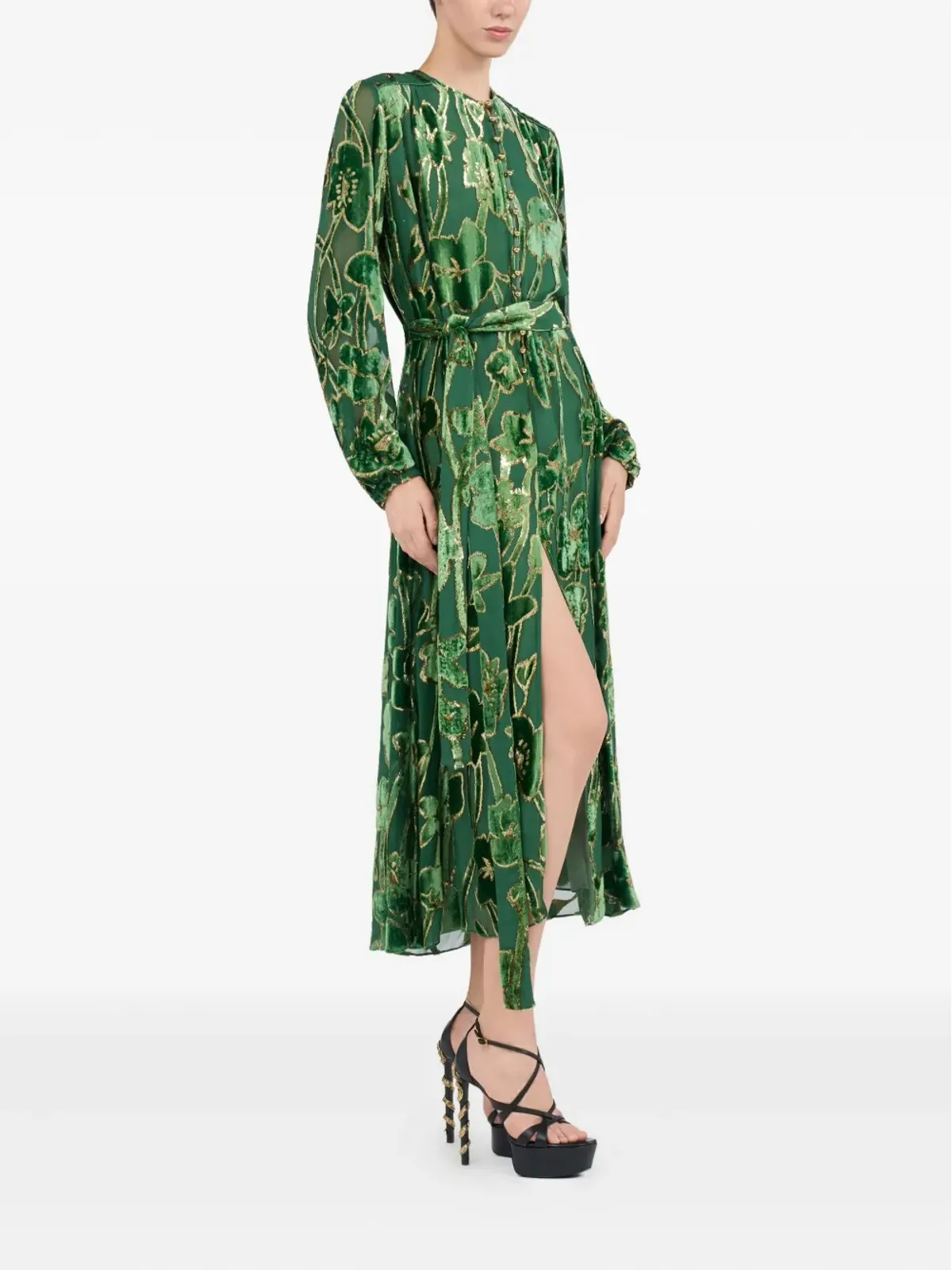 Roberto Cavalli velvet floral-print midi dress - Green - 画像3