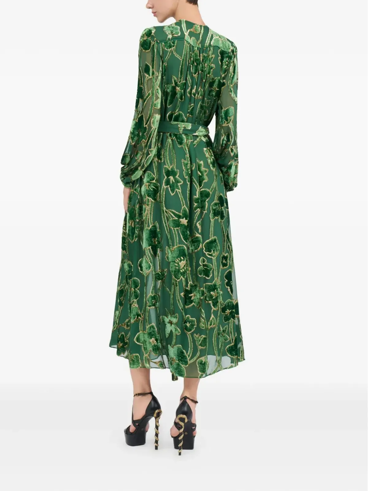 Roberto Cavalli velvet floral-print midi dress - Green - 画像4
