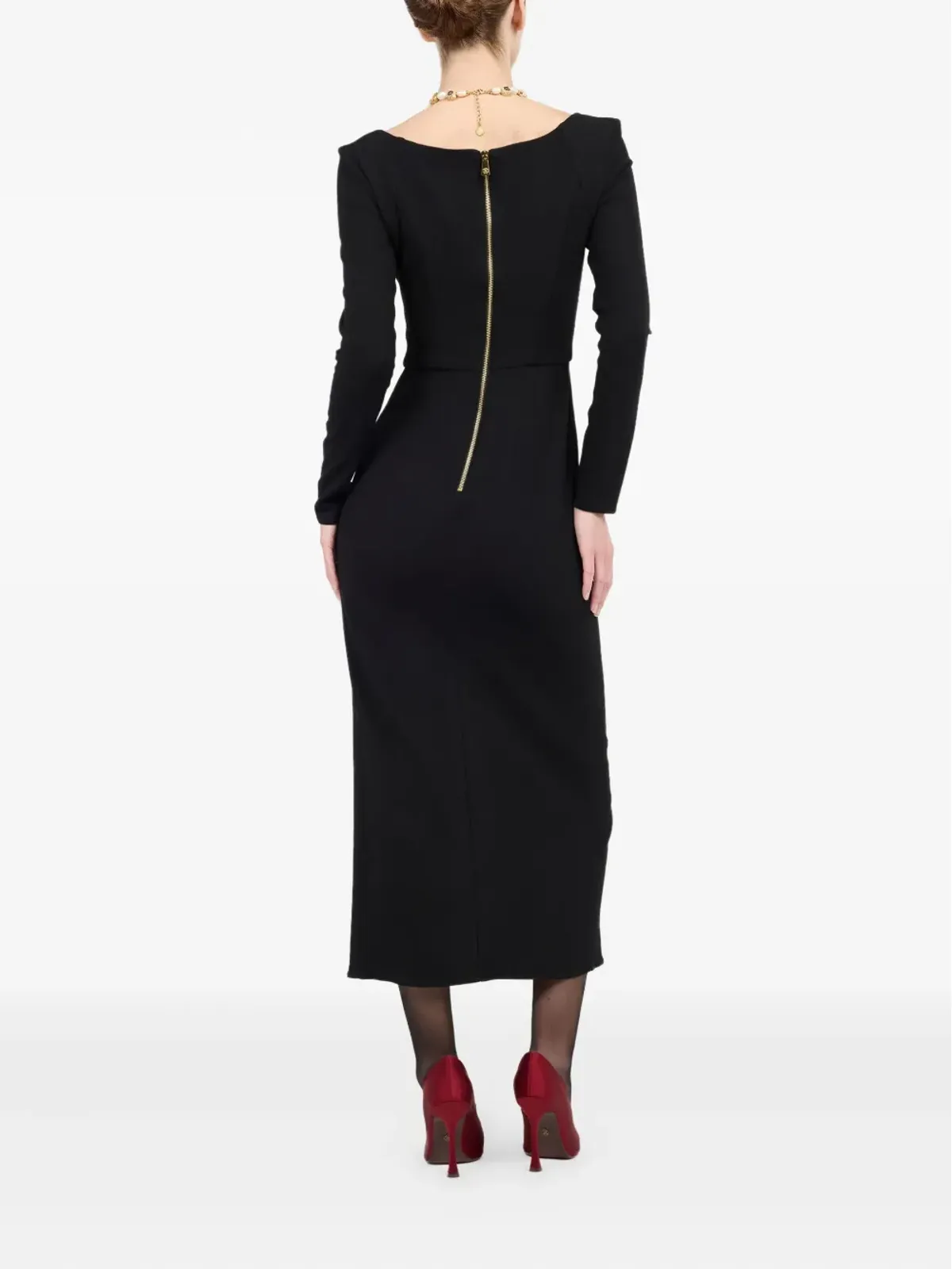 Roberto Cavalli ロングスリーブスリットドレス（ブラック） - 画像4