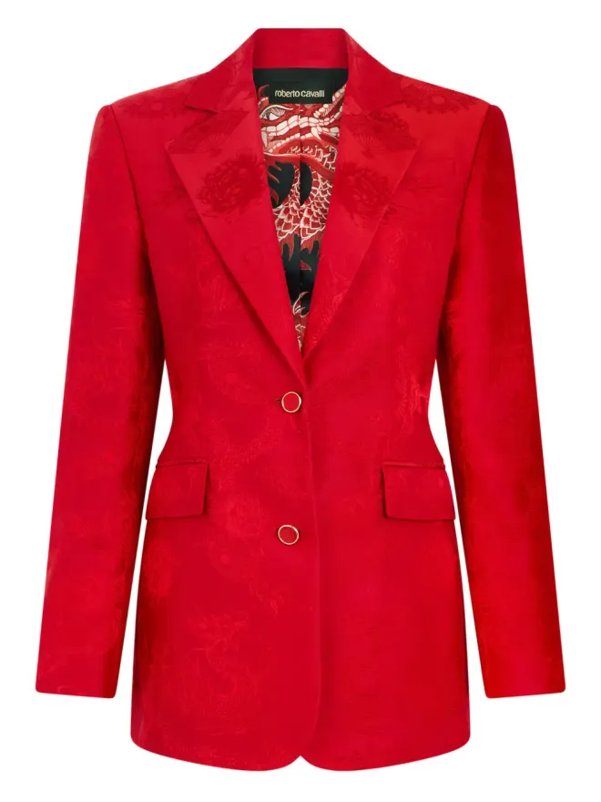 Roberto Cavalli Roberto Cavalli ドラゴン柄ボタン留めブレザー - レッドの商品画像