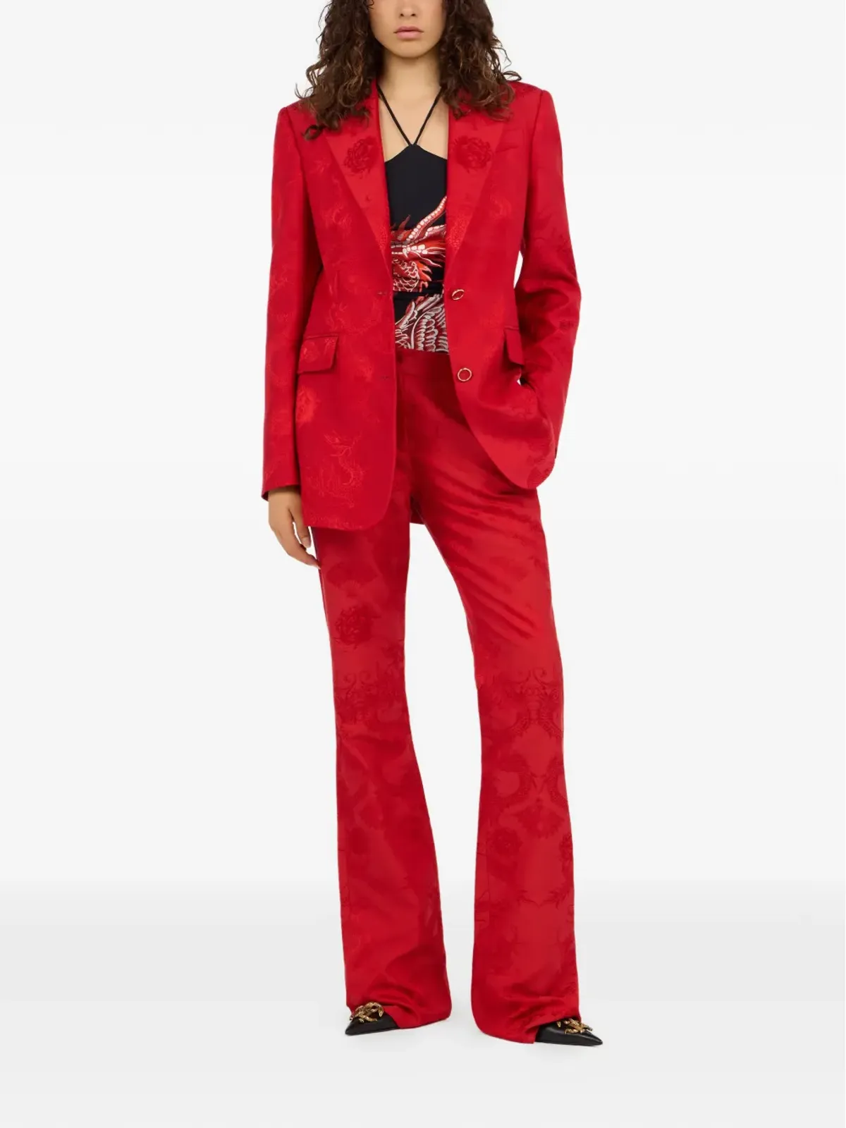 Roberto Cavalli ドラゴン柄ボタン留めブレザー - レッド - 画像2