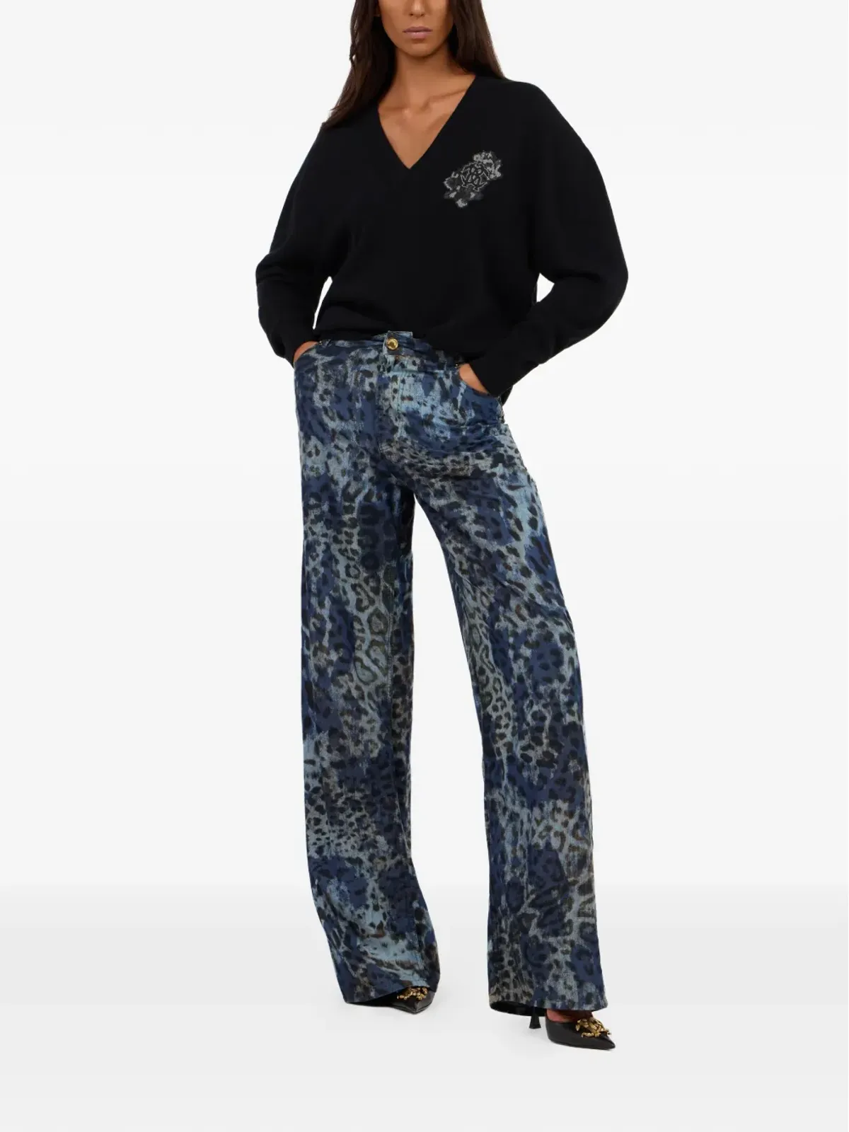 Roberto Cavalli ロベルト カヴァリ Vネック長袖セーター - 画像2