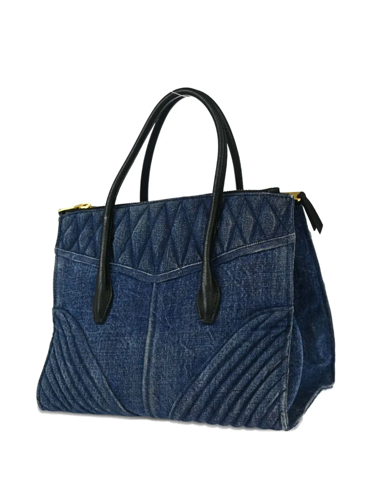 Miu Miu Pre-Owned デニム バイカーハンドバッグ ブルー - 画像3