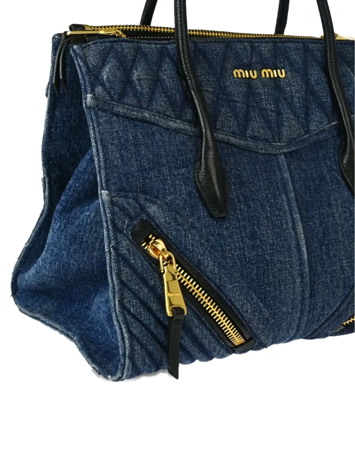 Miu Miu Pre-Owned デニム バイカーハンドバッグ ブルー - 画像4