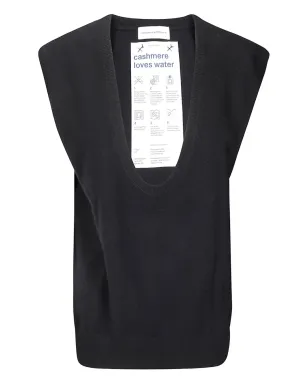 extreme cashmere リブ編みディープネックジレ - ブラック - サムネイル1