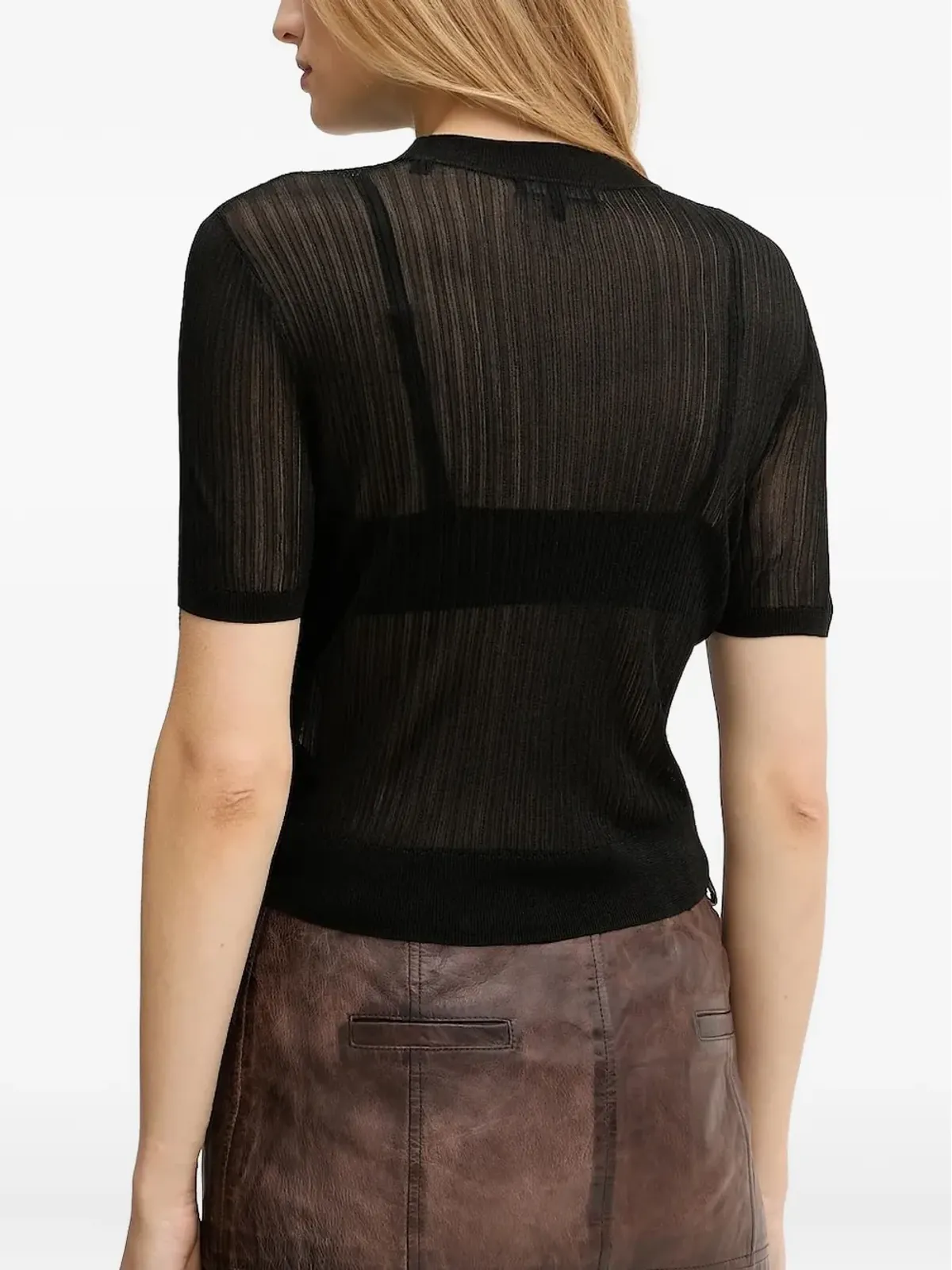 Armani Exchange リブ編みTシャツ - ブラック - 画像2