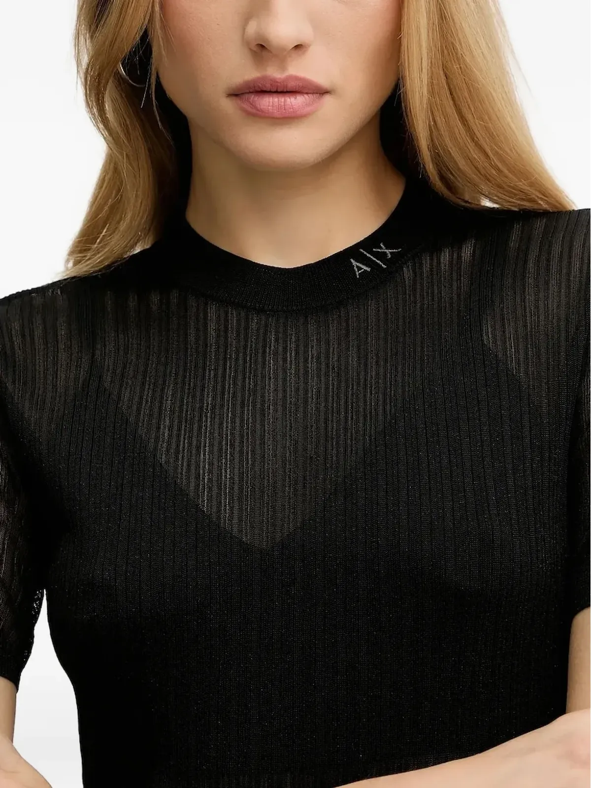 Armani Exchange リブ編みTシャツ - ブラック - 画像3