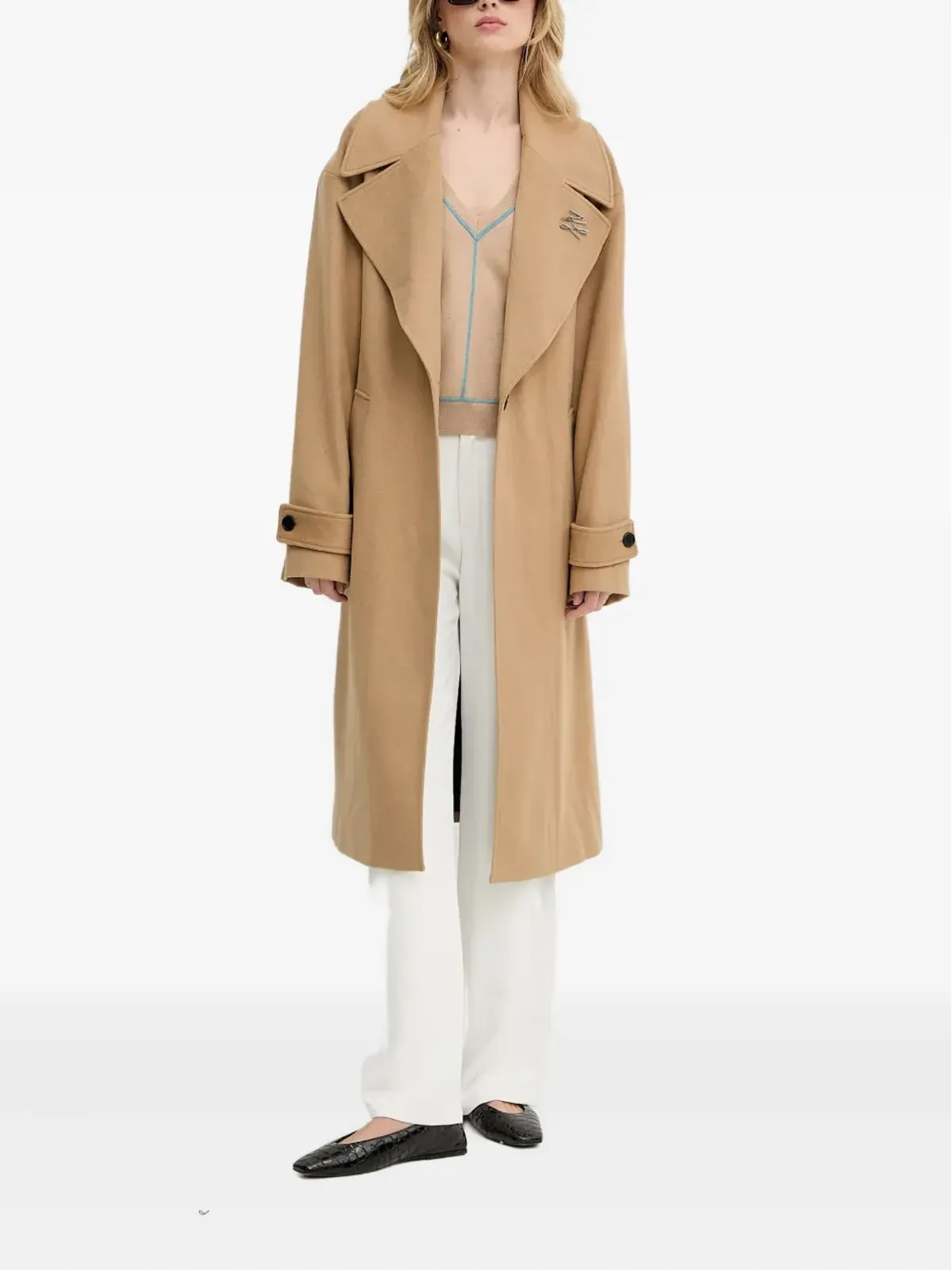Karl Lagerfeld ベルト付き ロゴプレート コート - 画像2