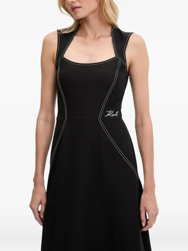 Karl Lagerfeld Karl Lagerfeld コントラストステッチ ノースリーブ ミディドレス - ブラックの商品画像