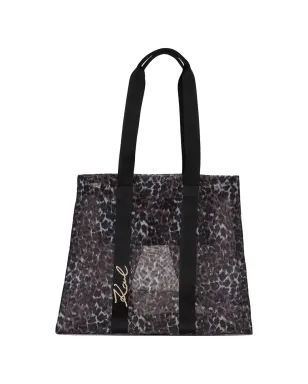 Karl Lagerfeld K/Signature レオパード柄ビーチバッグ（ブラック） - サムネイル1