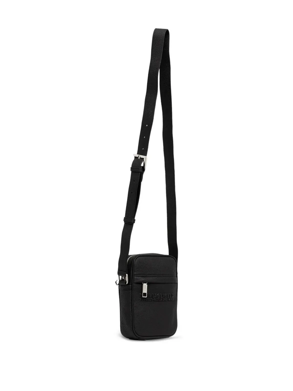 Karl Lagerfeld エンボスロゴ ジップ メッセンジャーバッグ ブラック - 画像2