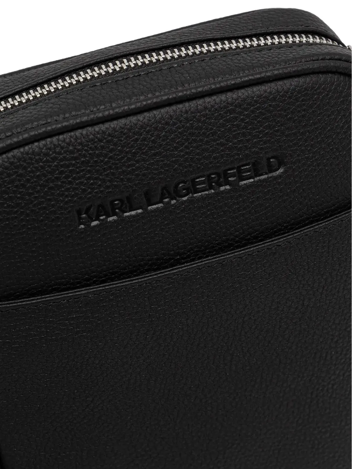 Karl Lagerfeld エンボスロゴ ジップ メッセンジャーバッグ ブラック - 画像4