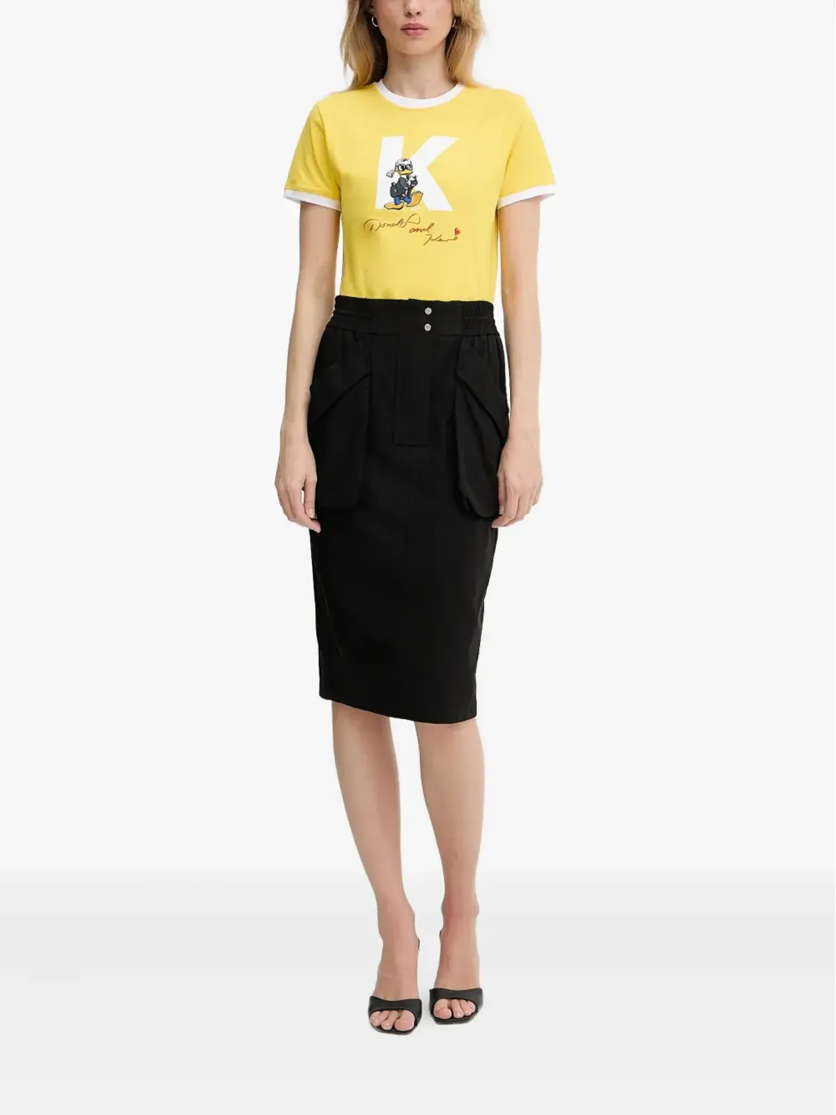 PINKO エラスティケーテッドコットン ミディスカート - ブラック - 画像2