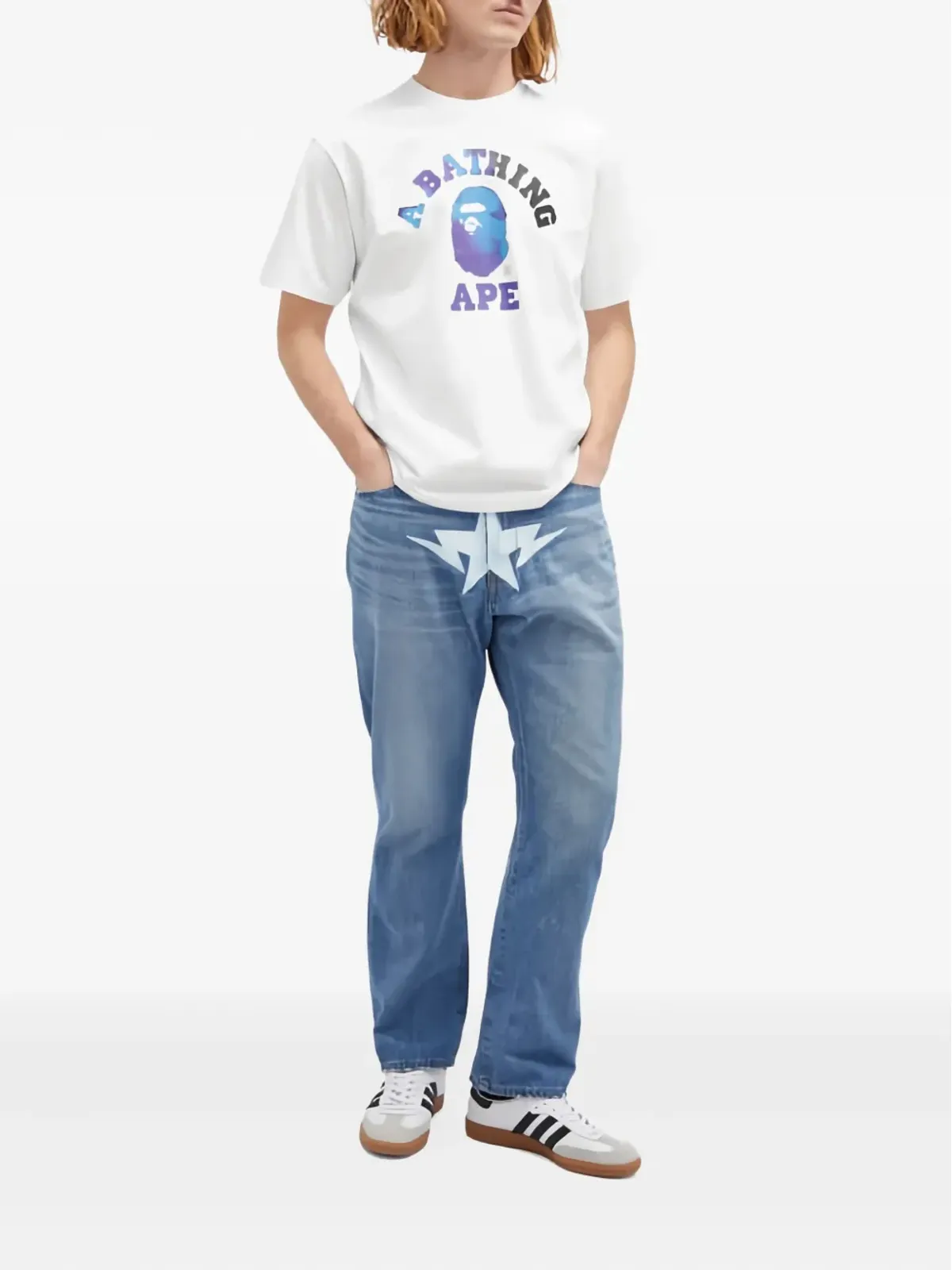 A BATHING APE® スタープリント デニムジーンズ ブルー - 画像2