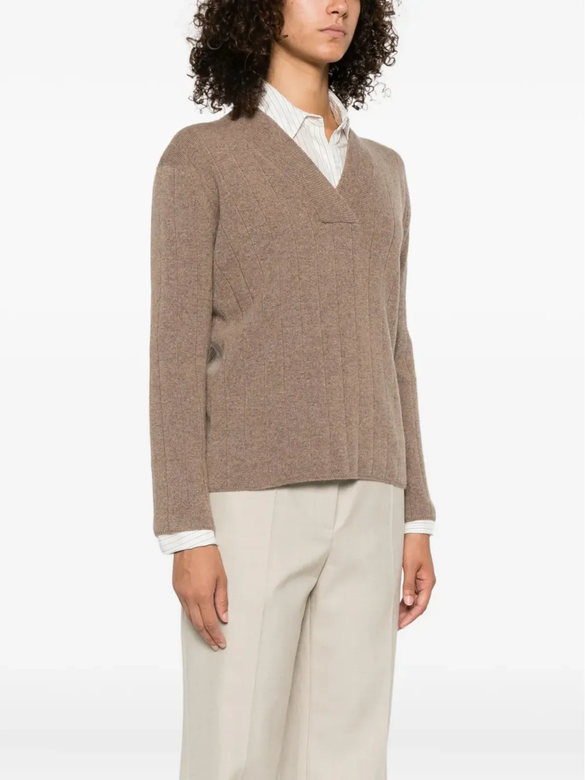 Max Mara リブ編みVネックジャンパー - 画像3